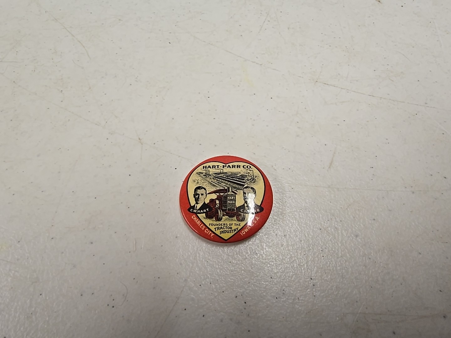 Antique Hart-Parr Charles City Iowa Tractor Industry Founder Celluloid Pinback