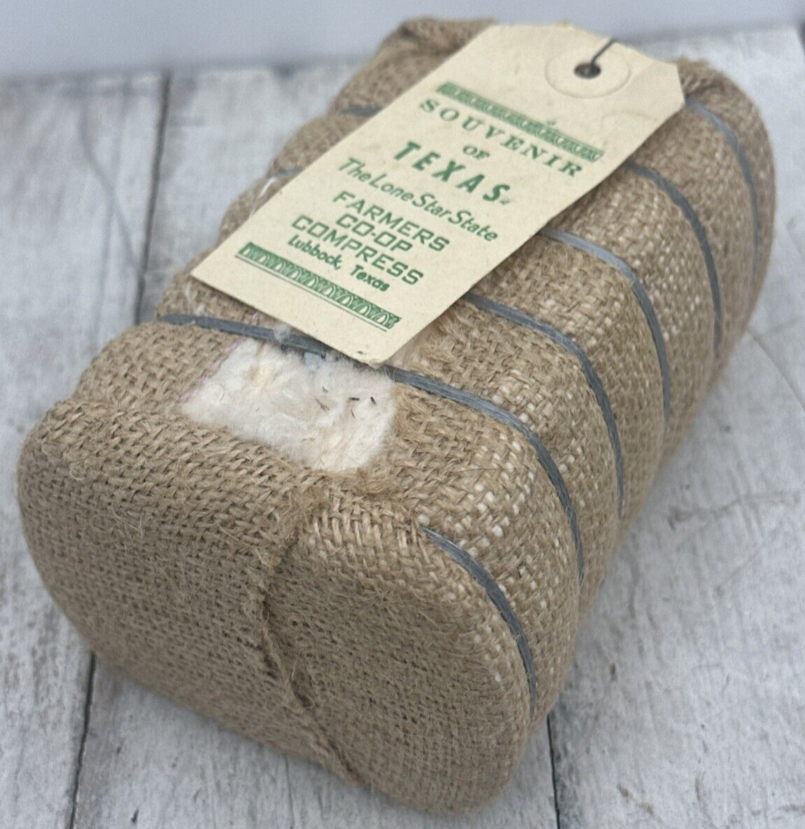 Vintage Souvenir Cotton Bale Texas TX Miniature Lubbock Farmers Co-Op Compress