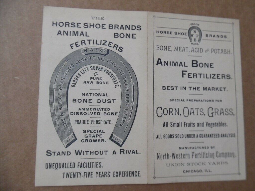 1889 Chicago Union Stockyards Horse Shoe Brand Animal Bone Fertilizer Brochure