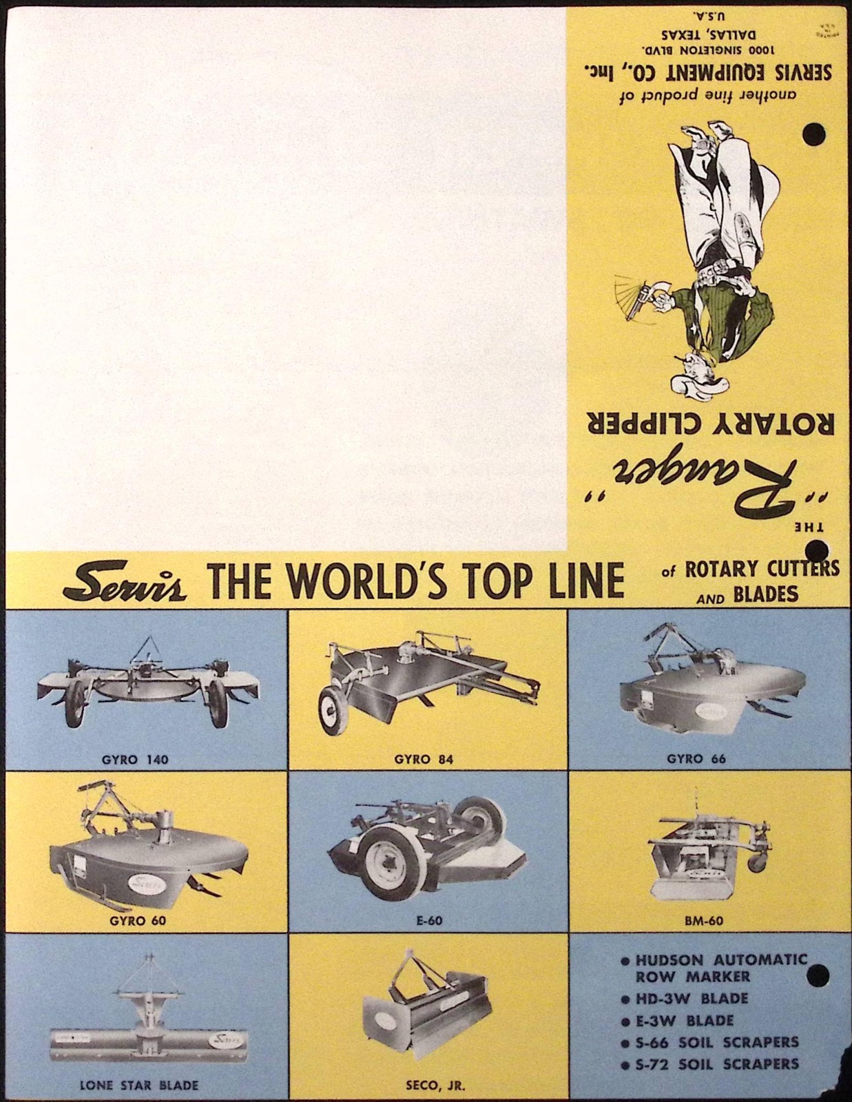 1961 The Servis Ranger Rotary Clipper Brochure Servis Equipment Co Dallas TX