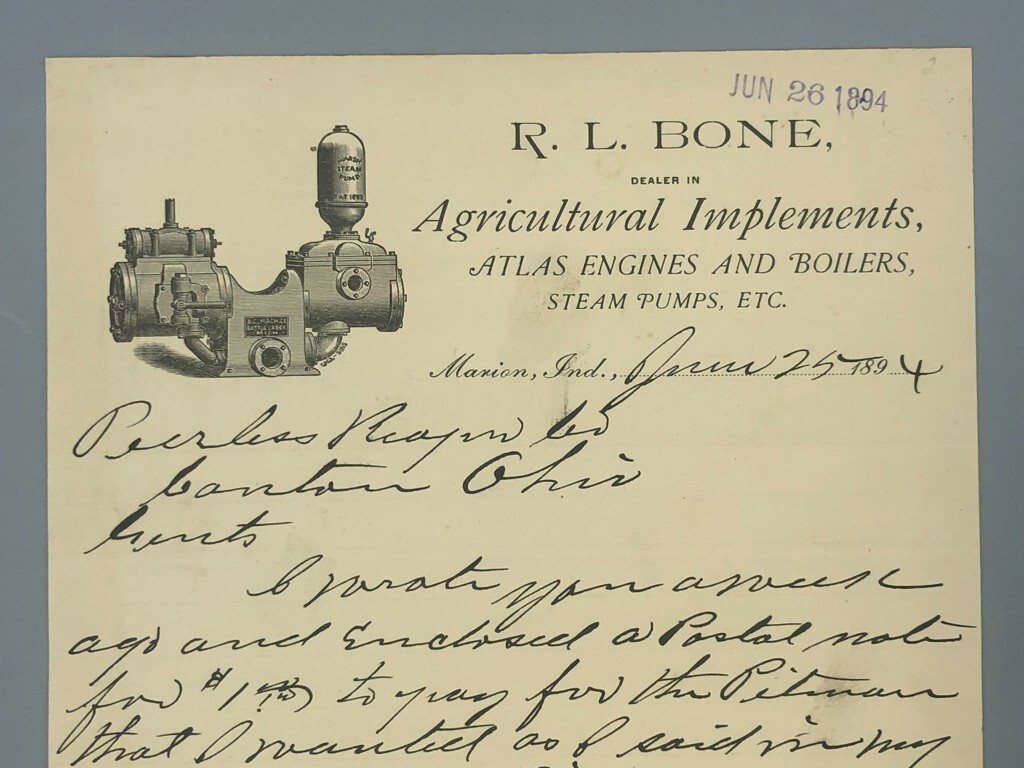 1894 RL BONE Agricultural ATLAS ENGINES Farm Letterhead Antique Advertising