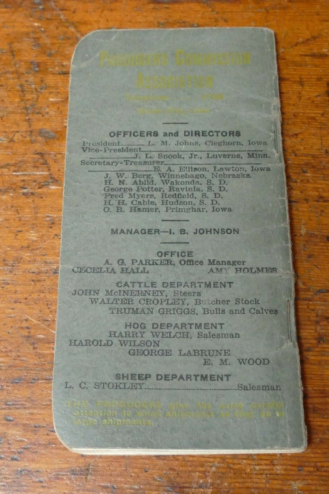 Vintage 1930’s Producers Commission Association Livestock Notebook Sioux City IA