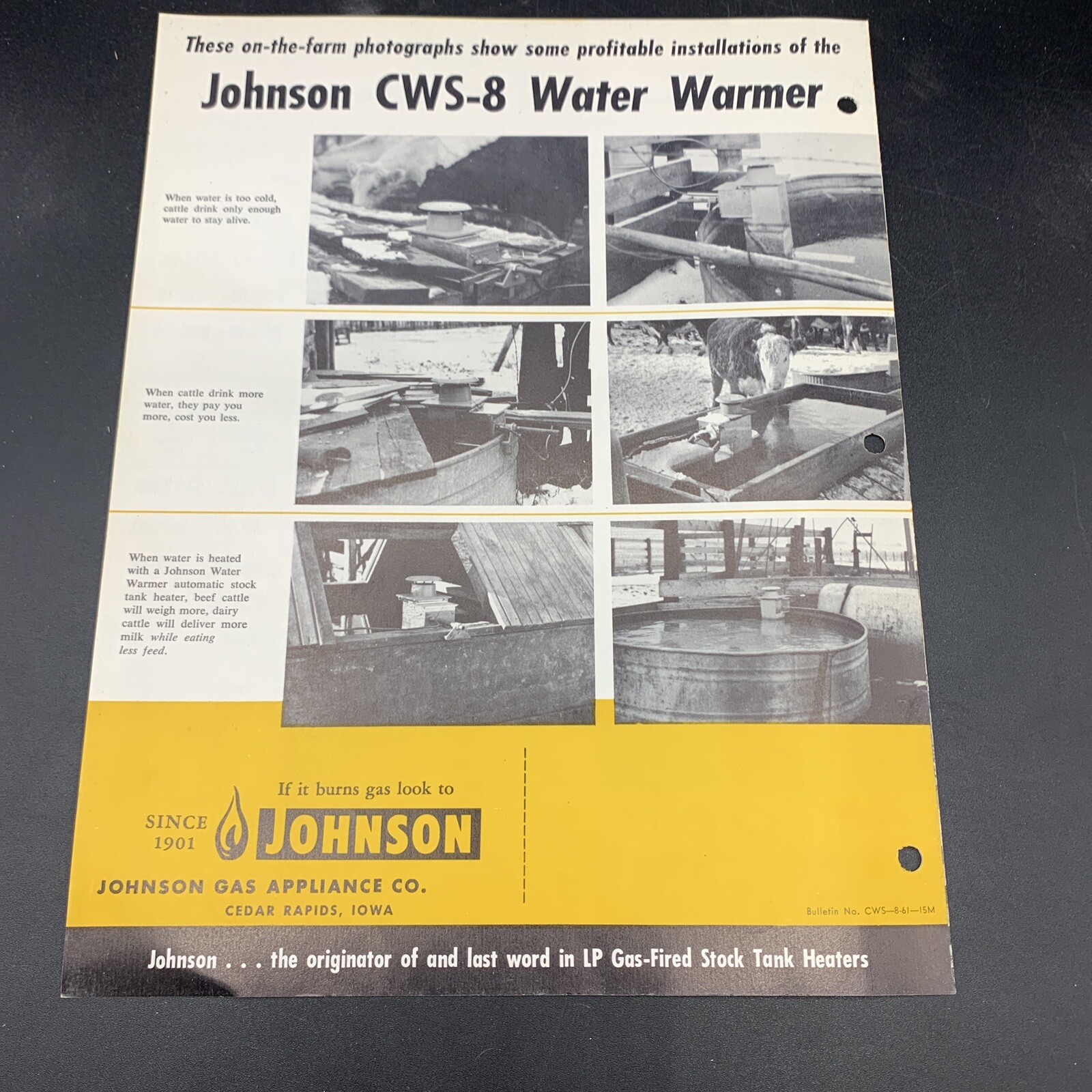 Pair 1961 Johnson Gas Appliance Brochure Pig Blanket & Water Warmer-Cedar Rapids