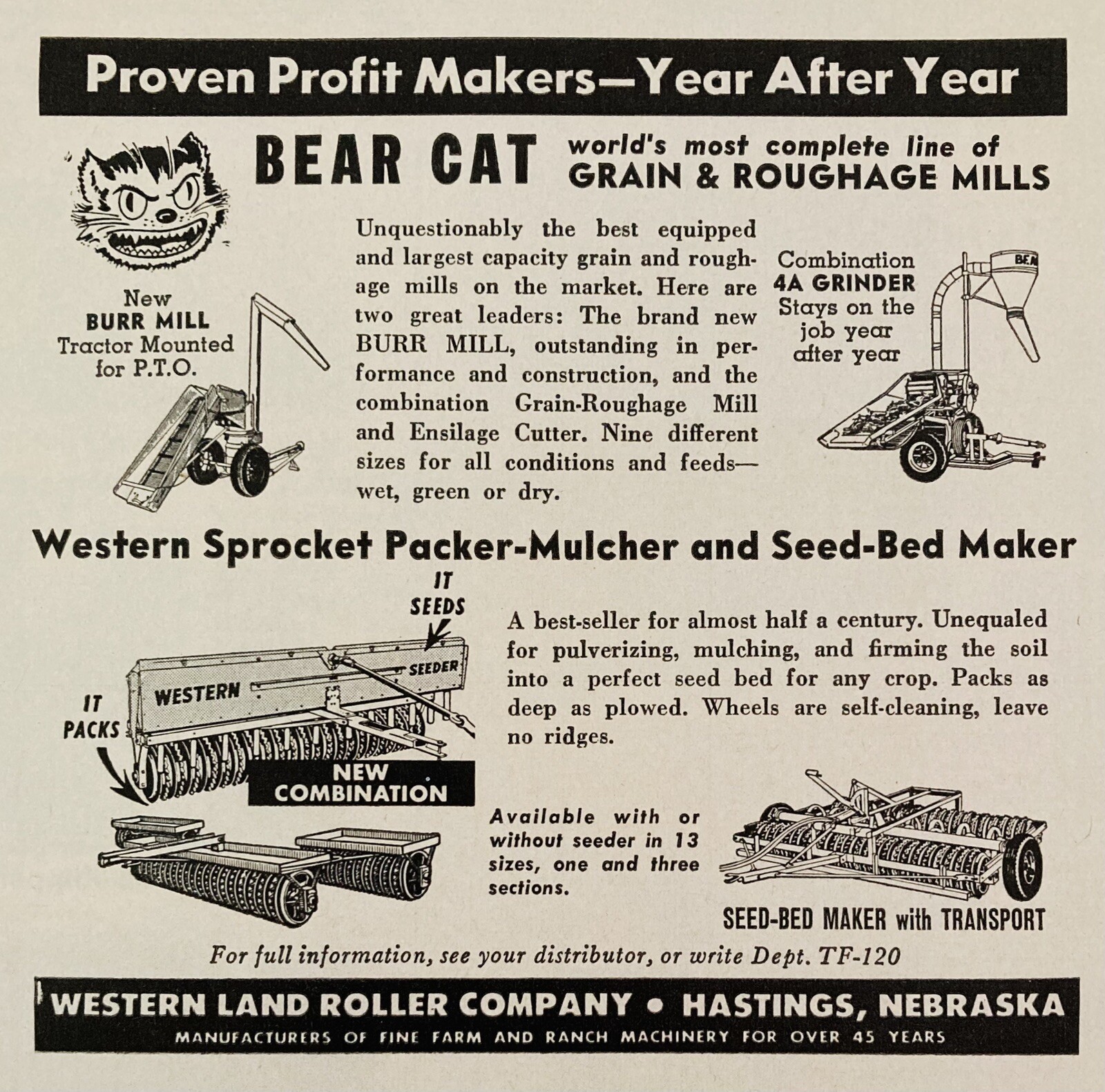 1958 AD.(XH68)~WESTERN LAND ROLLER CO. HASTINGS, NEB. BEAR CAT GRAIN MILLS