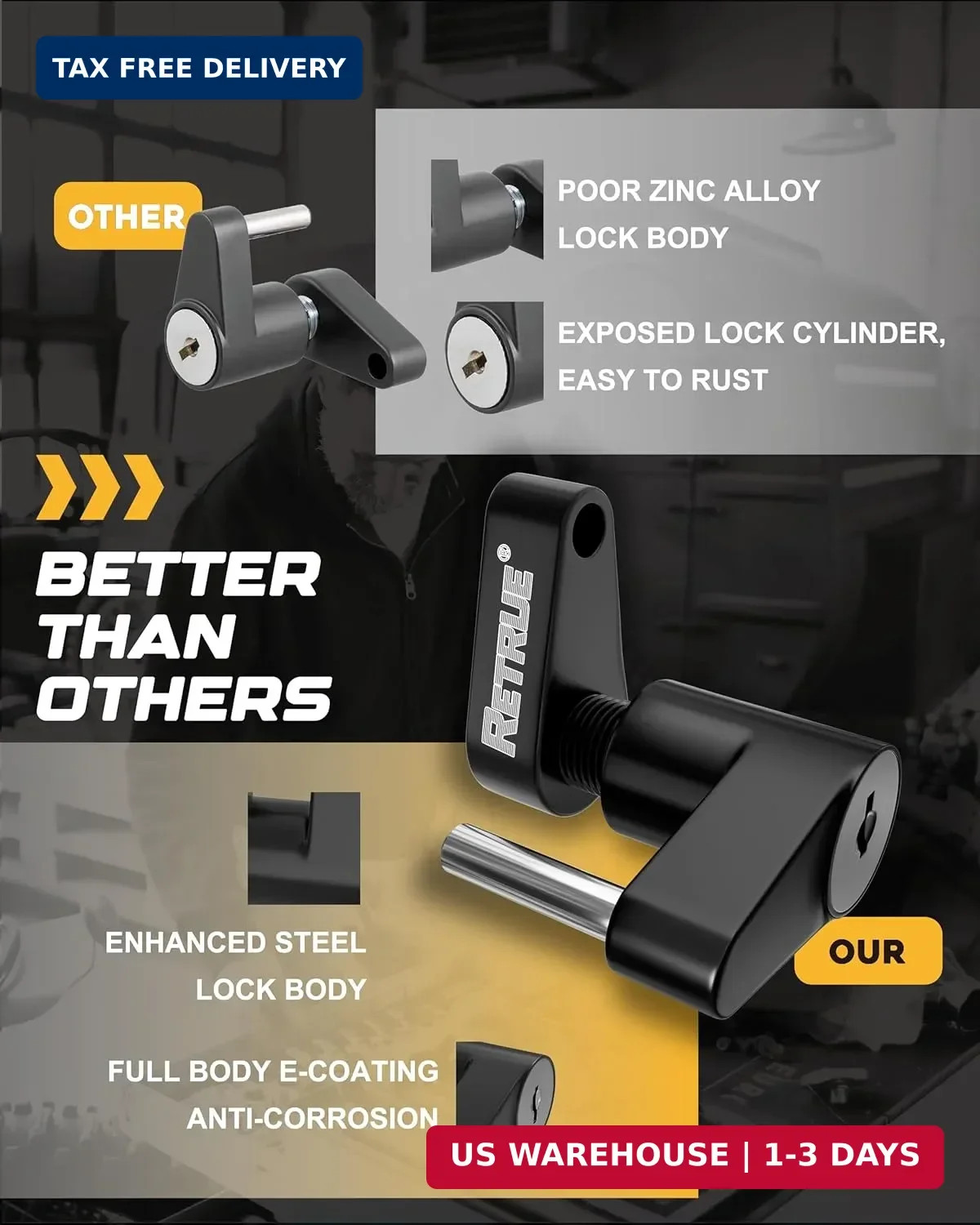 RETRUE Trailer Tongue Coupler Lock, Trailer Hitch Lock,Dia 1/4 Inch, 3/4 Inch Sp