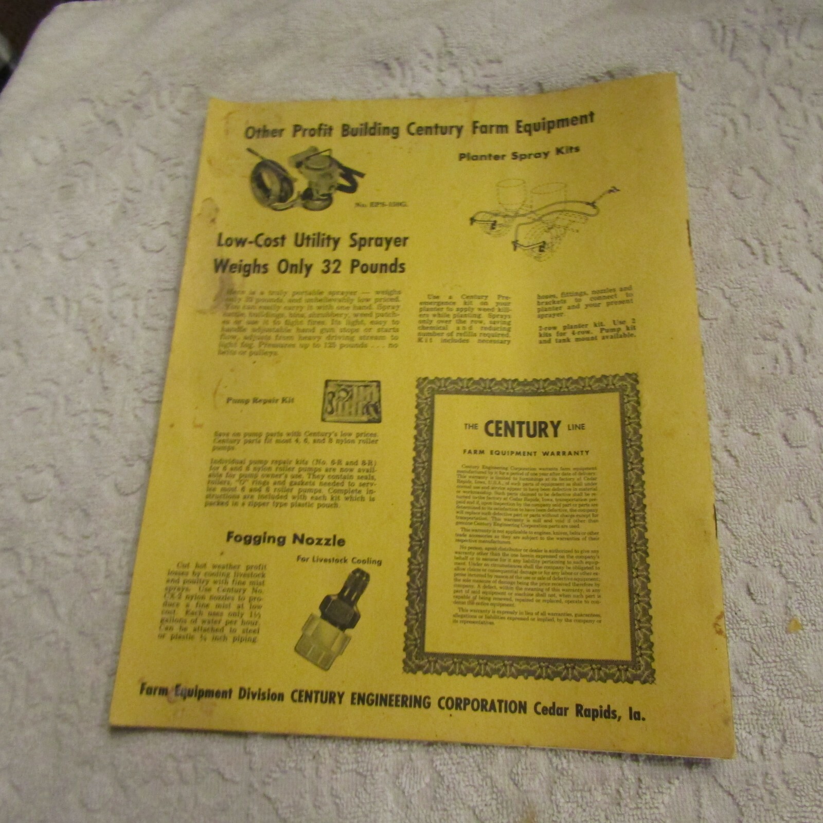 Vintage The Century Engineering Line Farm Spray Unit Instruction Booklet