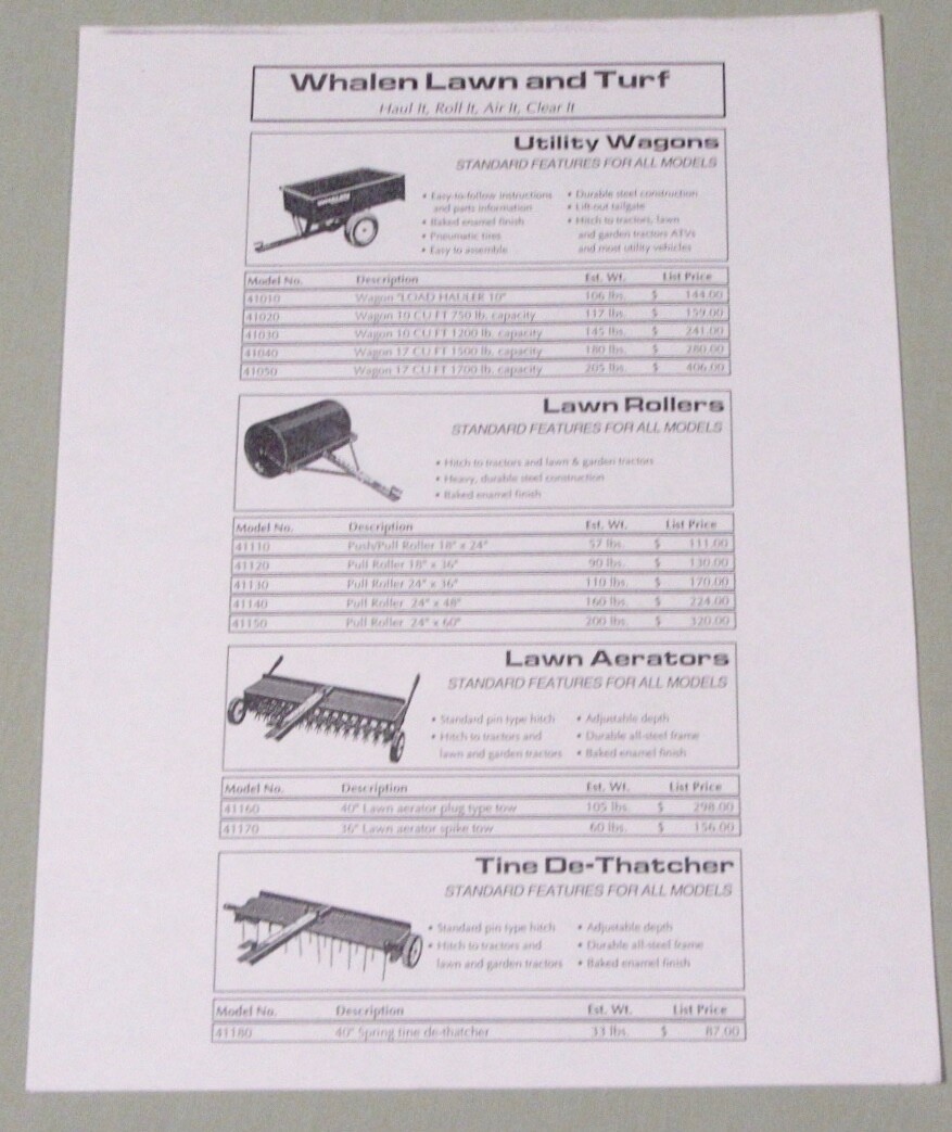 Whalen (Yetter) Lawn &Turf Sales Brochures With Prices (Lot of 6) 1994 – 1996