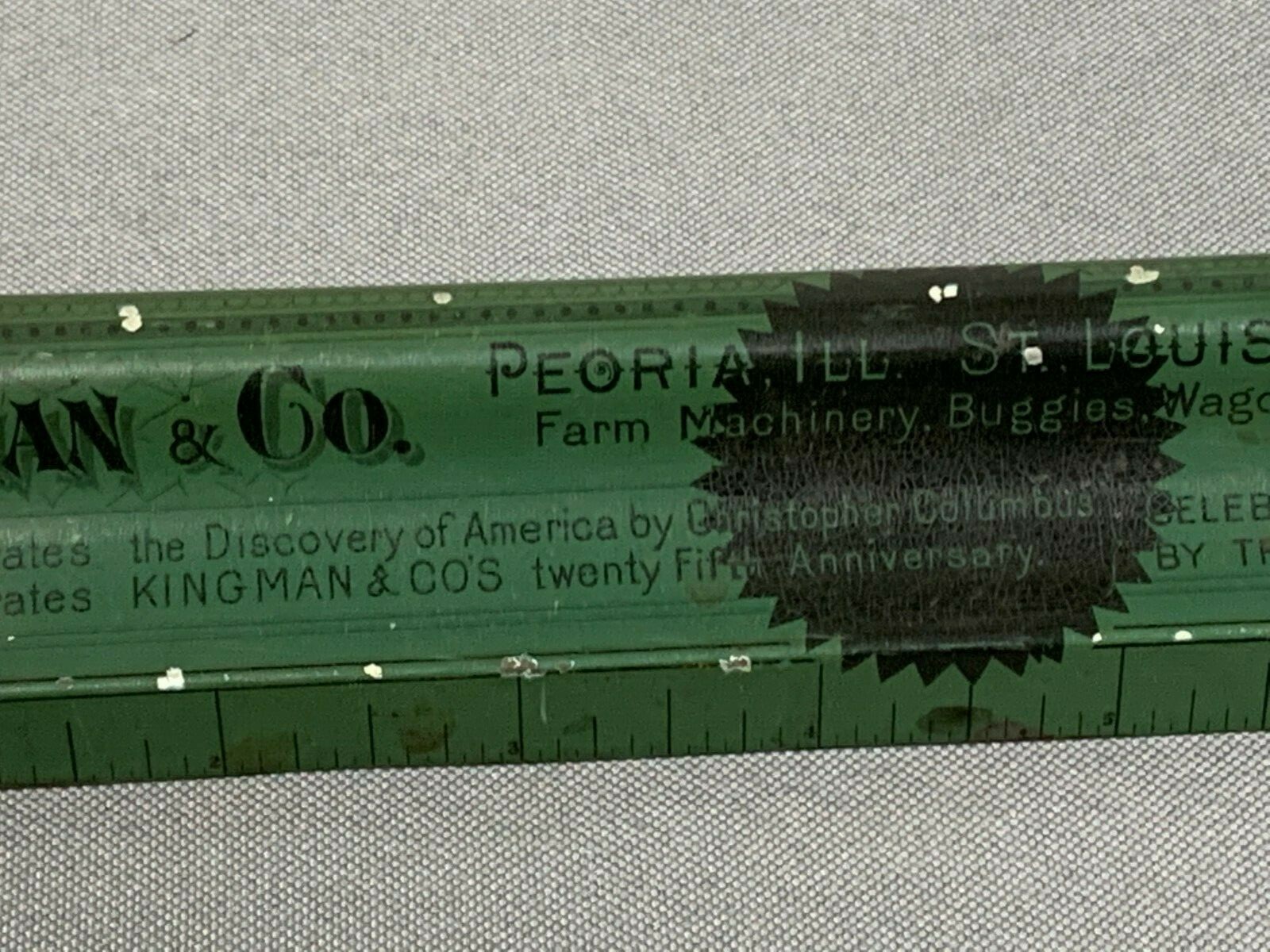 1892 KINGMAN & CO Farm Plow Wagon Binder Twine Bicycle METAL RULER Kansas City