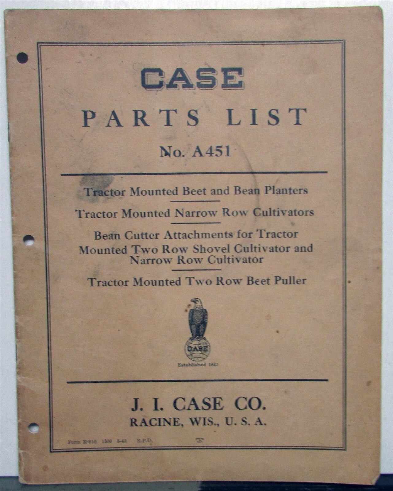 1944 Case Beet & Bean Planters Specifications Farming Parts Lists