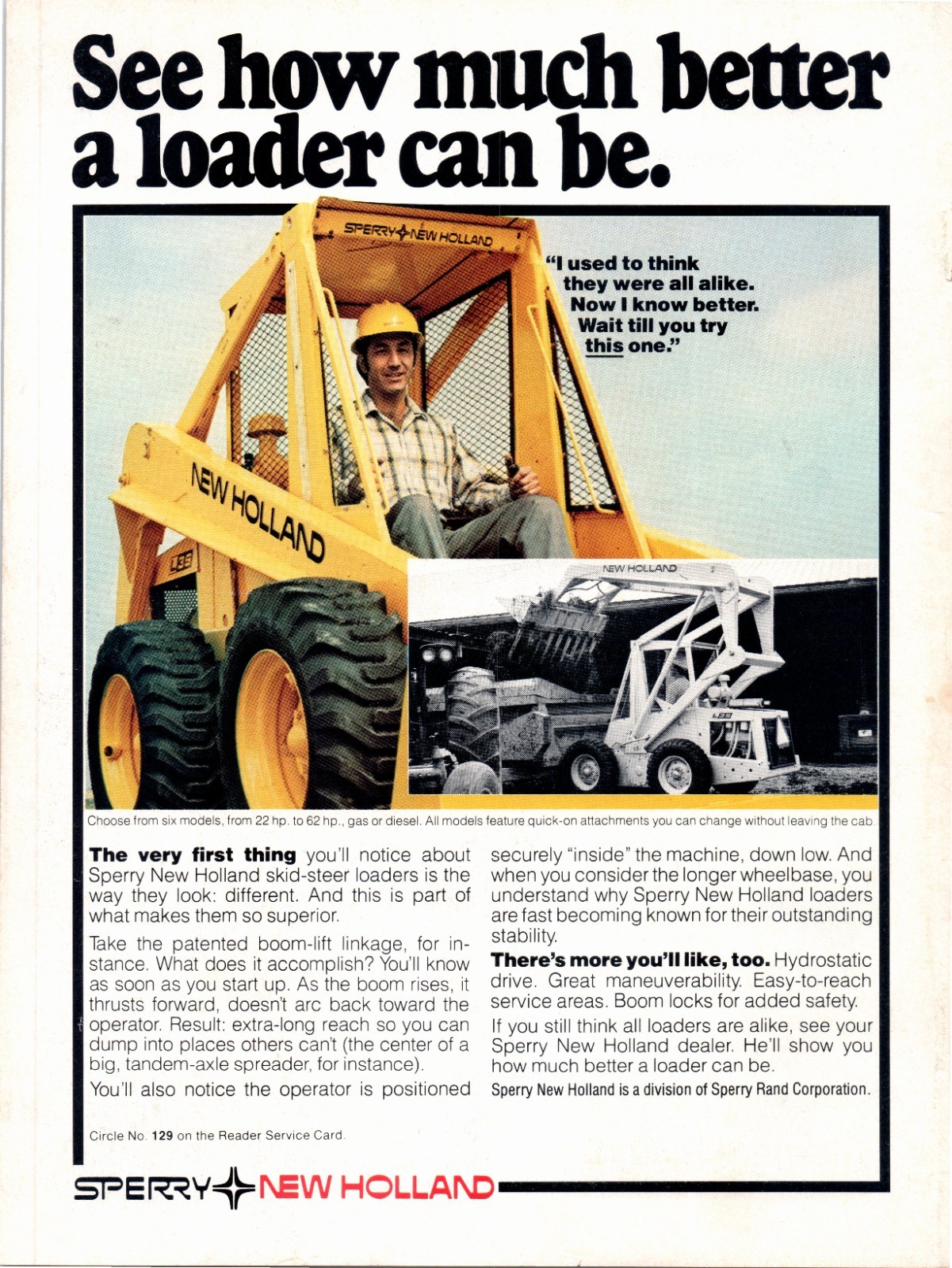 1979 Sperry New Holland Skid-Steer Loader 70&rsquo;s Vintage Print Ad
