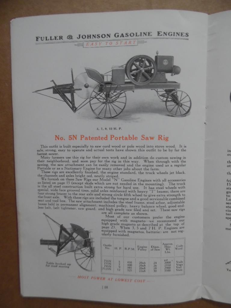 1920 Fuller & Johnson Model N Gasoline Engine Catalog Madison Wisconsin Antique