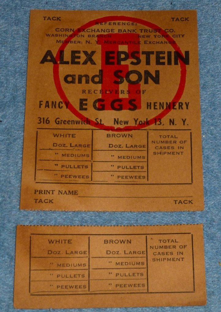 Vintage Alex Epstein & Son New York NY Eggs Crate Shipping Label Tag Card