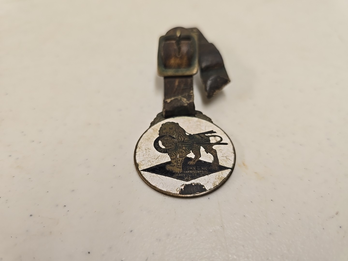 Antique John C Nichols Harness Mfg Janesville WI Master Brand Lion Watch Fob