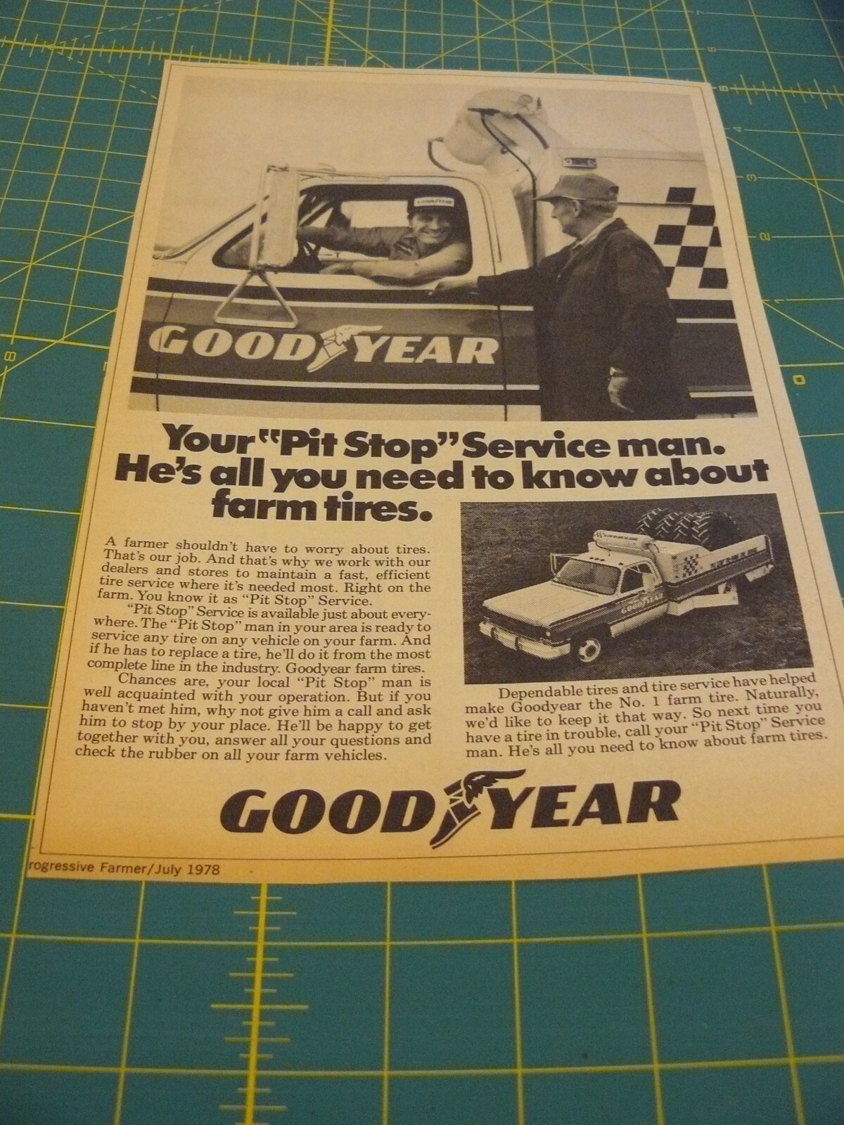 PROGRESSIVE FARMER -JULY 1978-AD- GOODYEAR « PIT STOP » SERVICE MAN