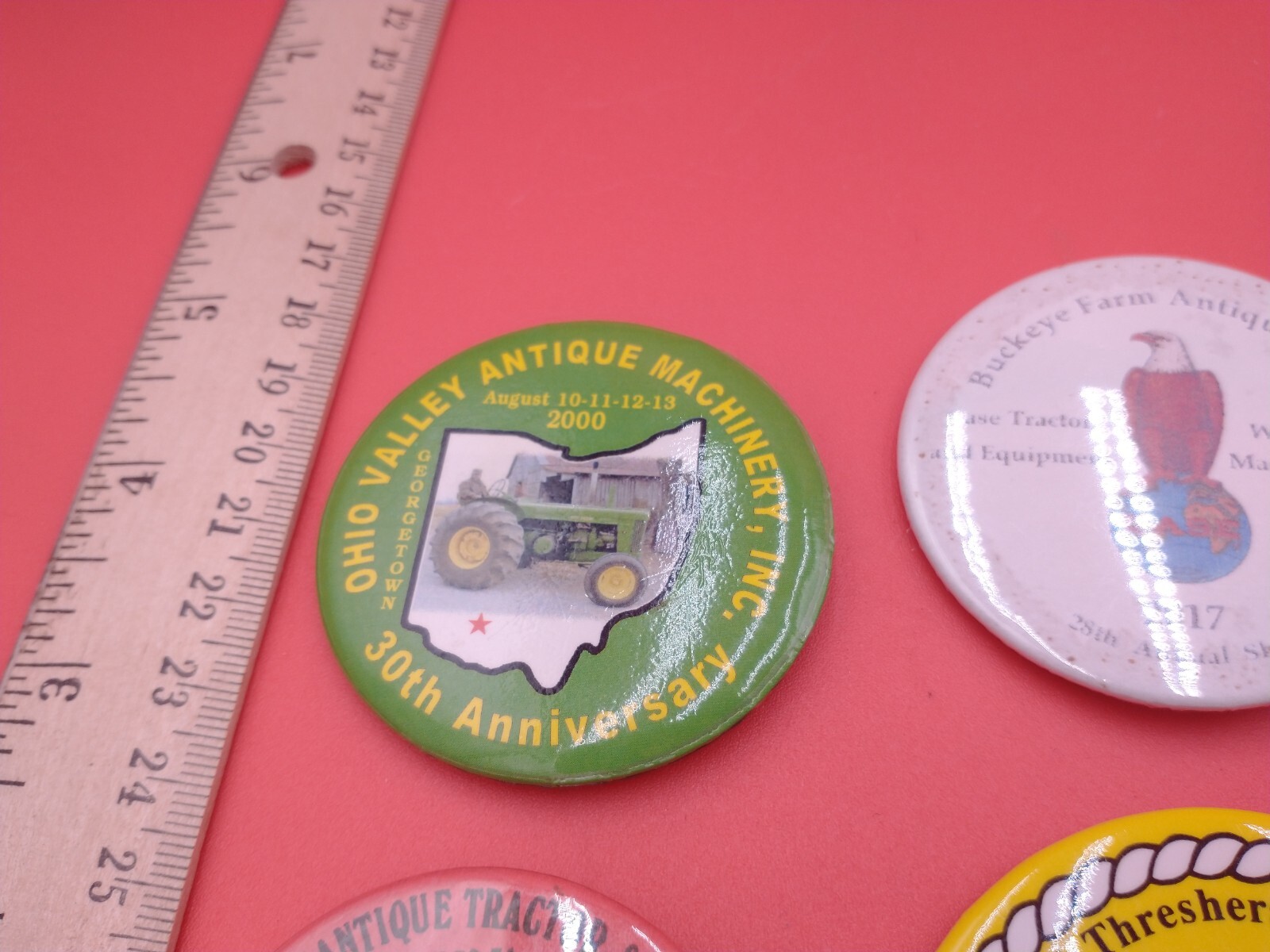 Lot of 6 various pinback buttons. Threshers, antique farm, tractors, Ag #1380