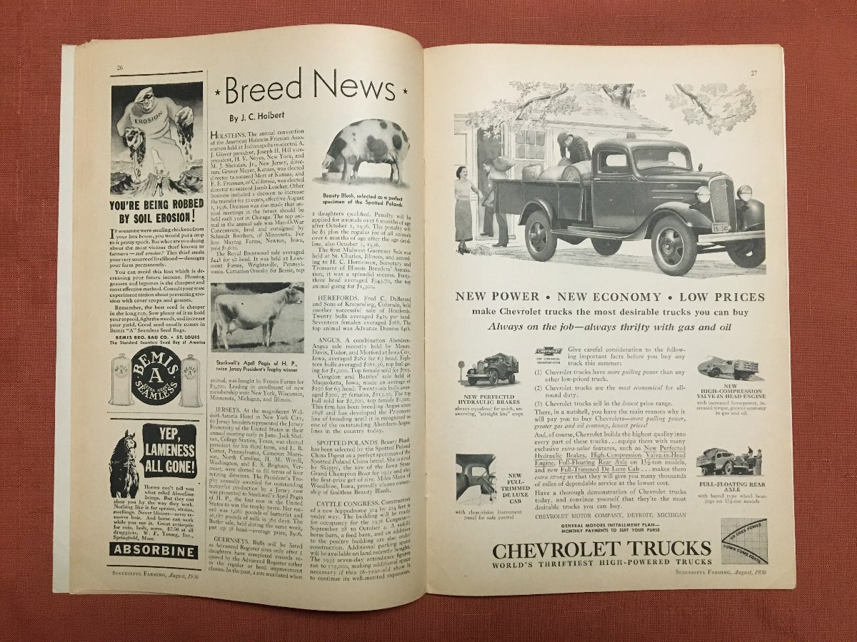 Successful Farming – August 1936 – Ads – IH McCormick/Case/Ford/Chevy/Plymouth