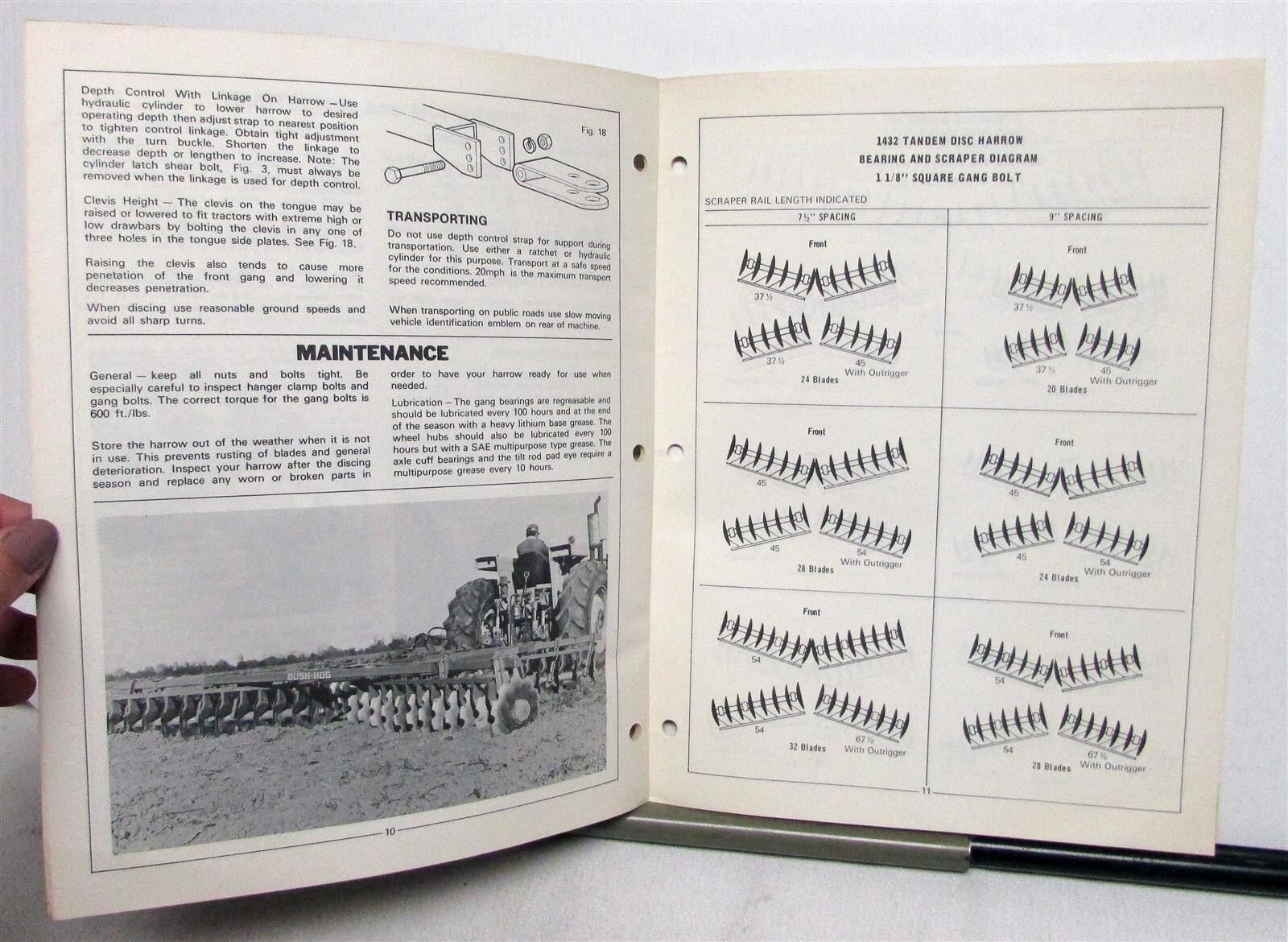 1975 Bush Hog Tandem Disc Harrow Specifications Construction Sales Brochure