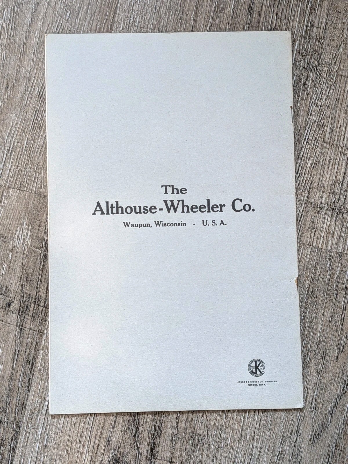 Advertising ALTHOUSE WHEELER WAUPUN Wisconsin Windmill Sales Brochure Catalog