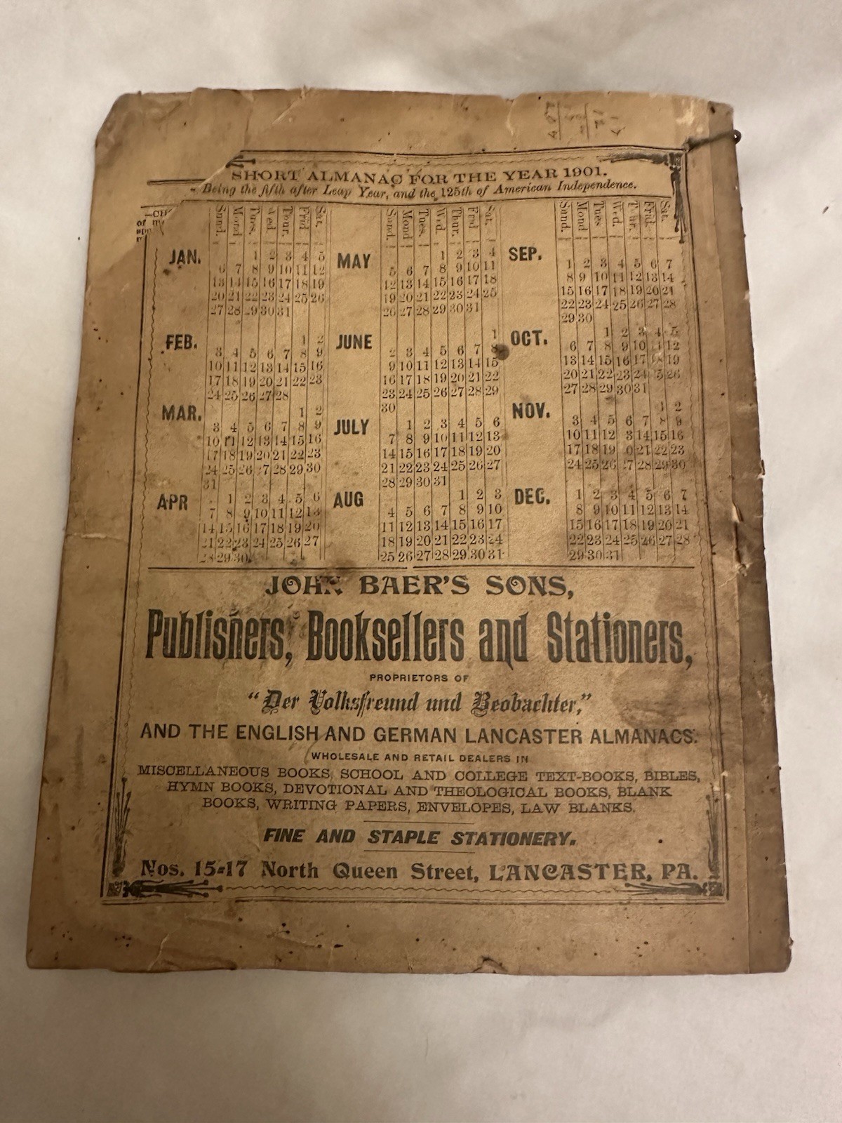 Lot 5 Antique Almanacs 1900-1907 Lancaster PA & Frederick MD + 1979 Newport PA