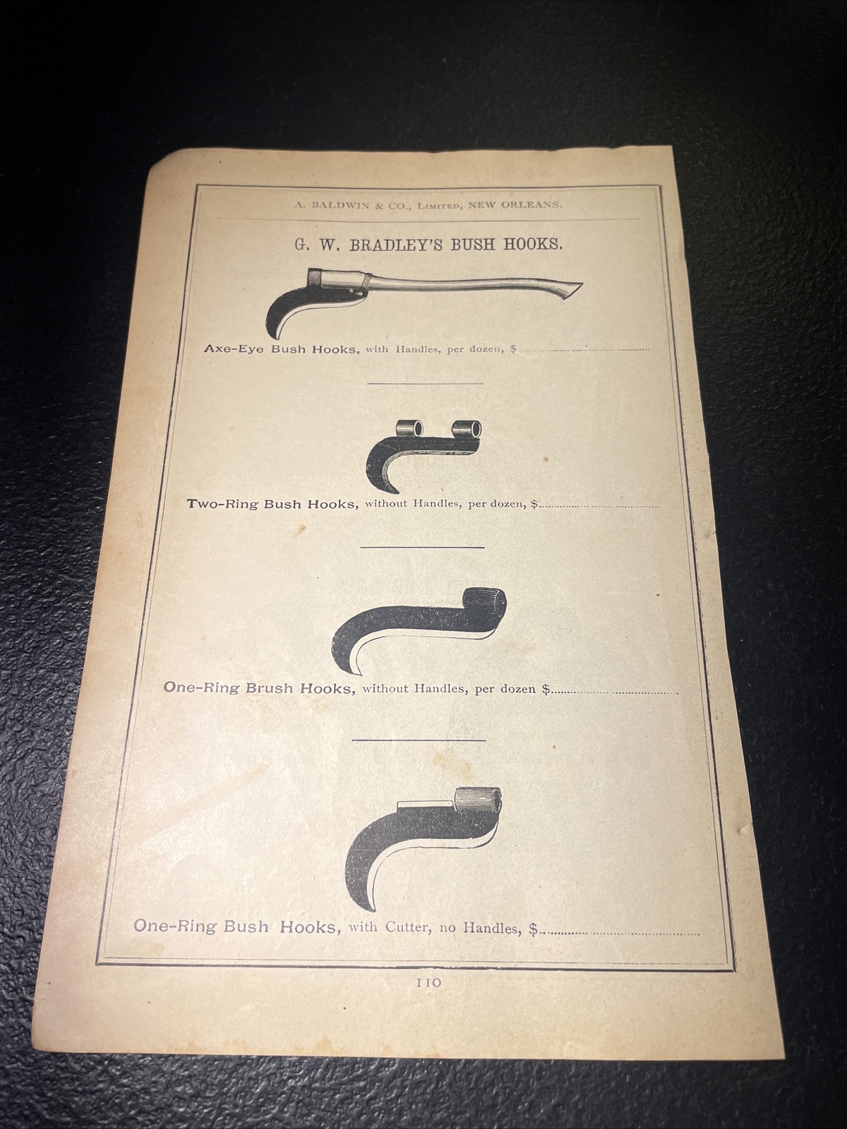 1891 Baldwin – G.W. Bradley’s Bush Hooks – Farm Advertising – New Orleans