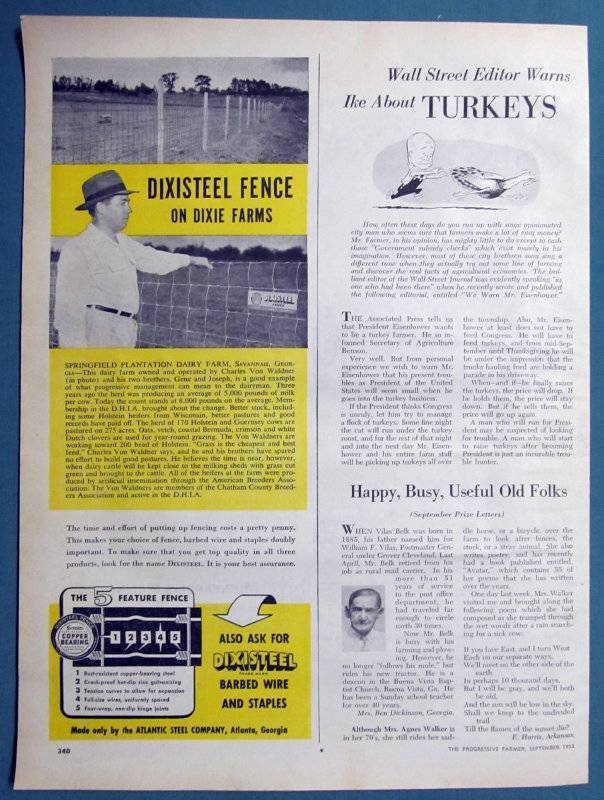 1955 Farm Fence Ad Photo Endorsed by Charles Van Waldner of Savannah Georgia