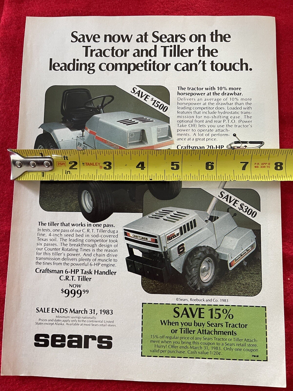 Vintage 1983 Sears Lawn Tractor Tiller Print Ad