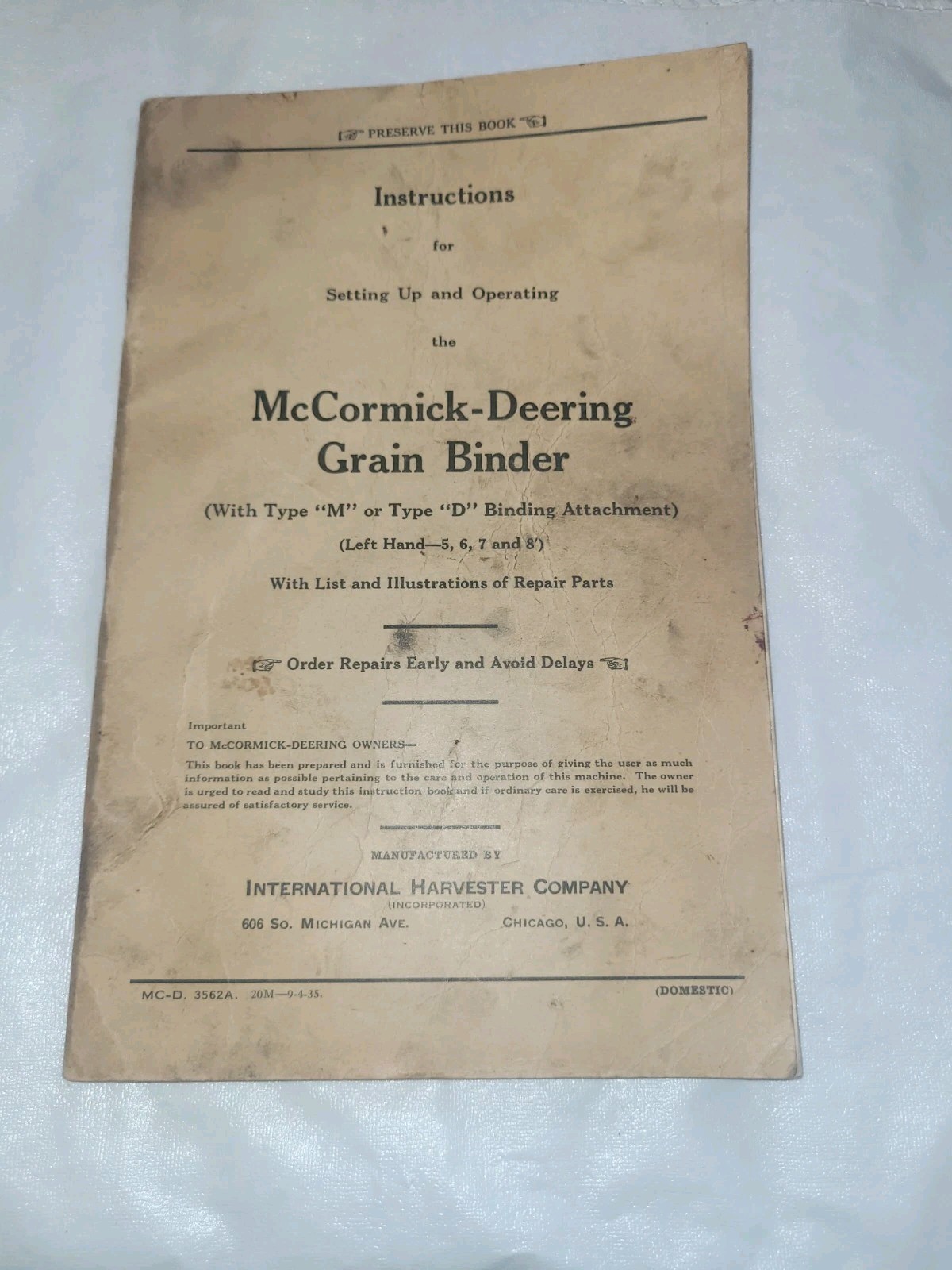 McCormick-Deering Grain Binder With Type M or D Binding Attachment