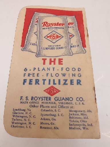 1950 Royster Guano Fertilizer Advertising Farm Calendar Pocket Memo Book Vintage