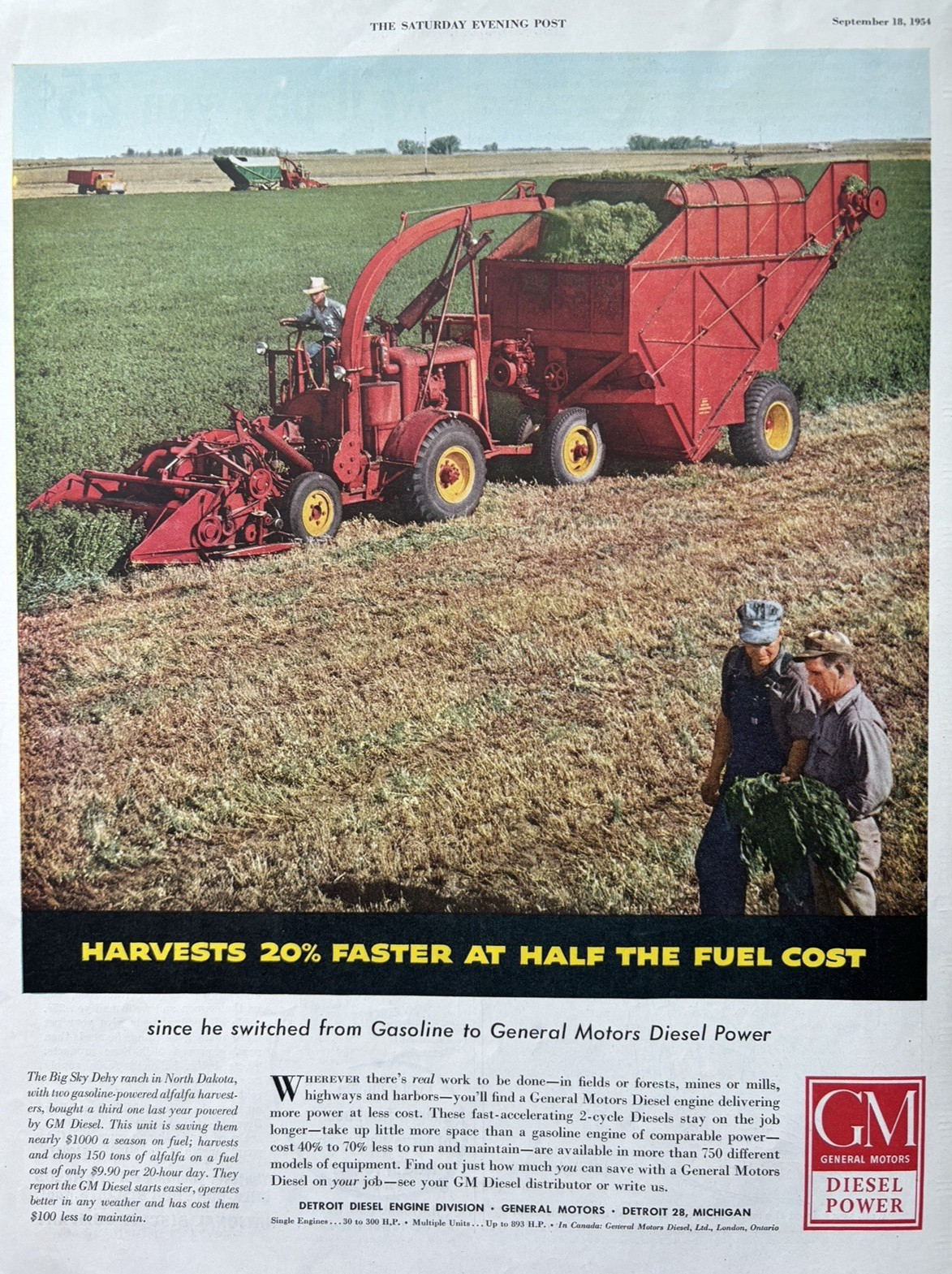 1954 General Motors Diesel Power Farm Tractor Big Sky Dehy Ranch VTG Print Ad
