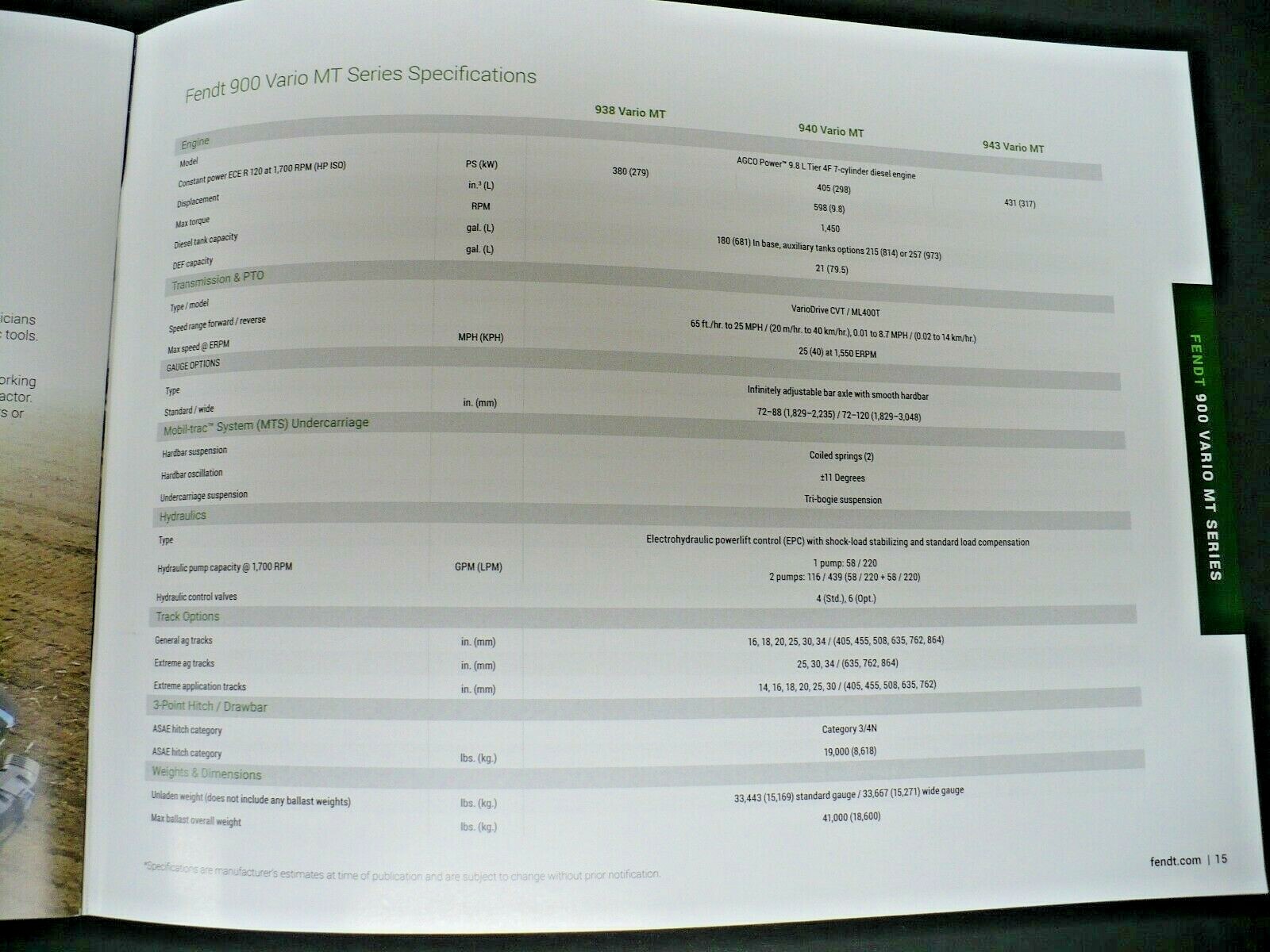 FENDT MODEL M/T 900 VARIO SERIES TRACTOR CRAWLER BROCHURE