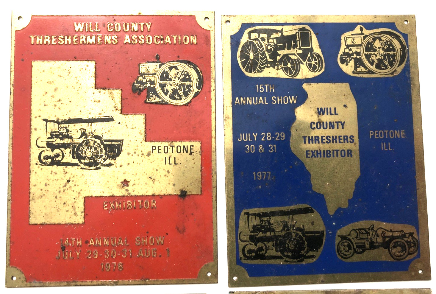 VTG 1976-1984 Will County Threshermen&rsquo;s Asso. Exhibitor Brass Plaque-Lot of 4