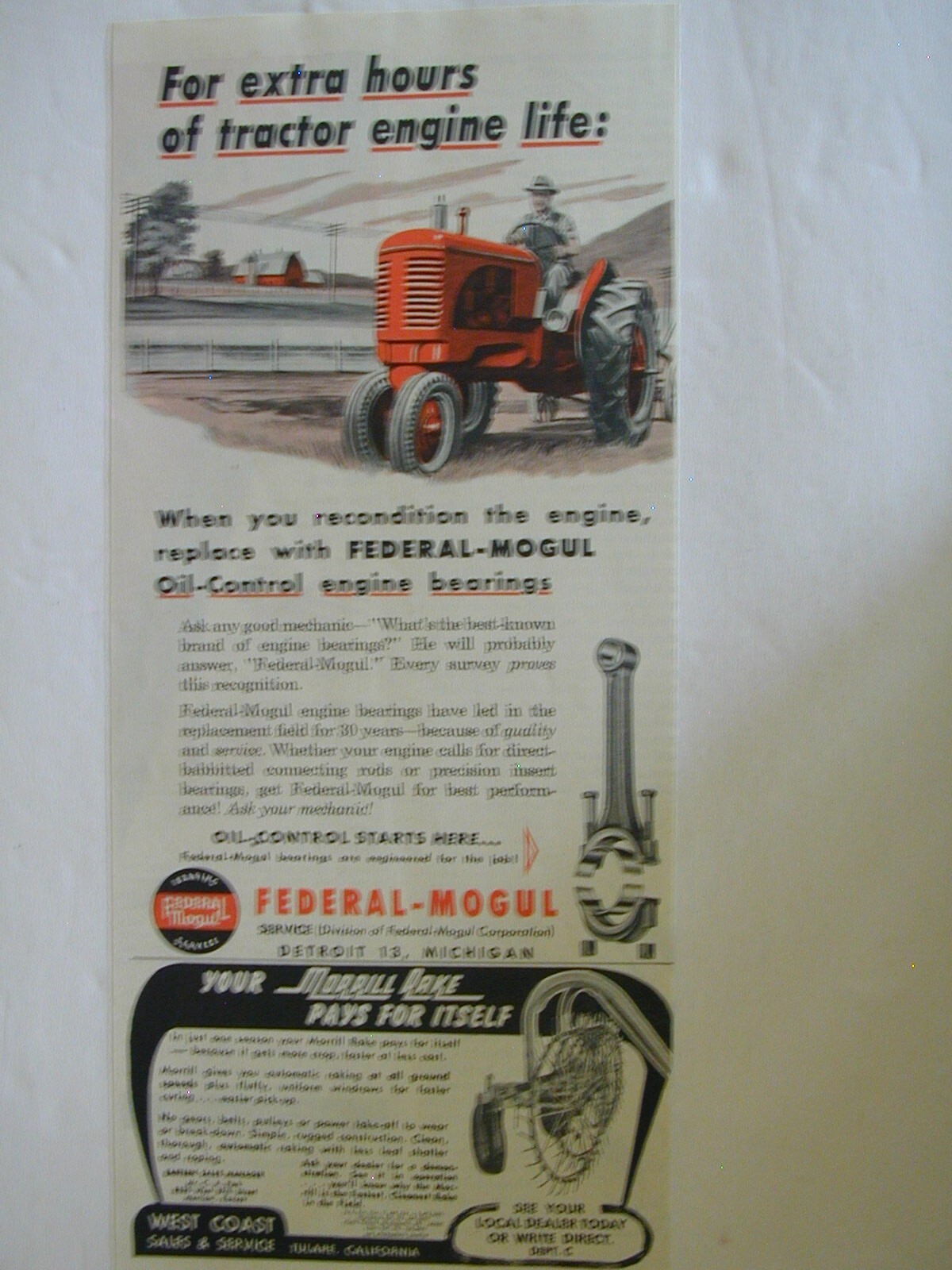 1954 FEDERAL-MOGUL OIL-CONTROL ENGINE BEARINGS EPHEMERA ART Vintage Print AD 48