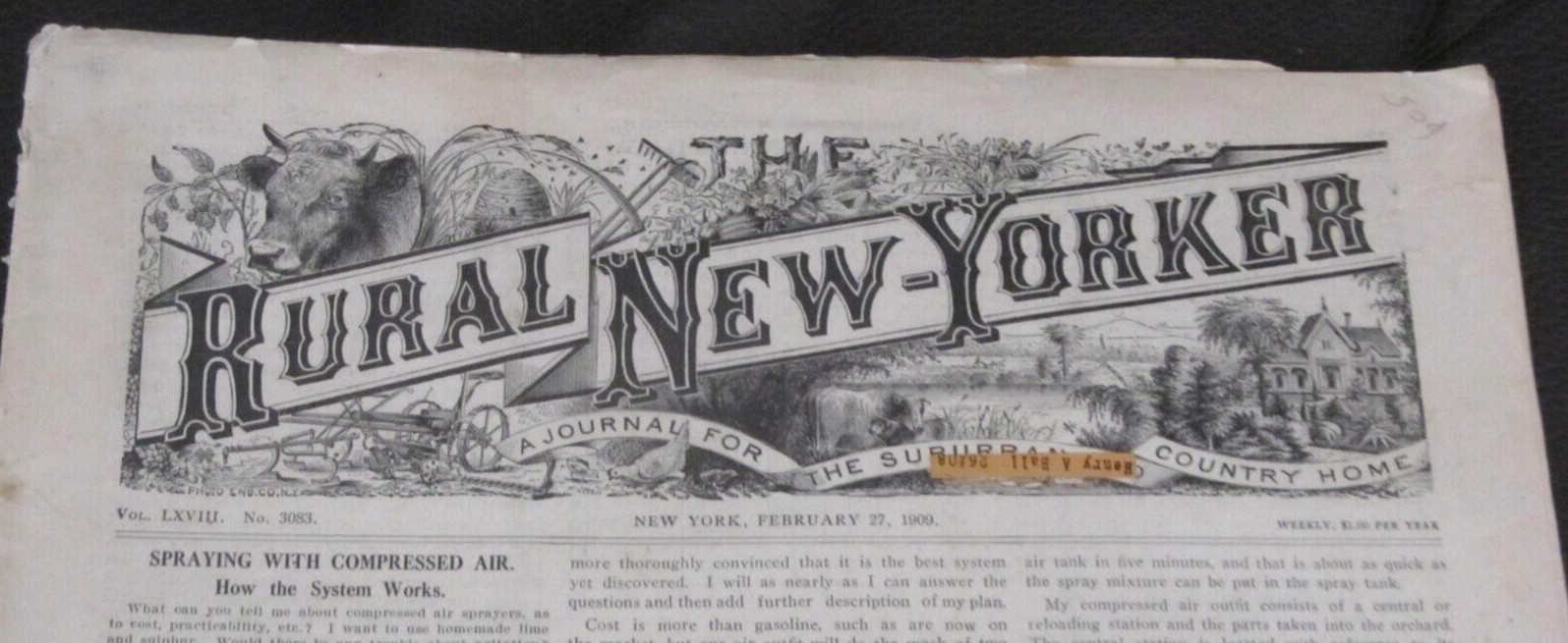 1909 Feb 27 THE RURAL NEW-YORKER NEWSPAPER Agriculture Magazine Orchard Spraying