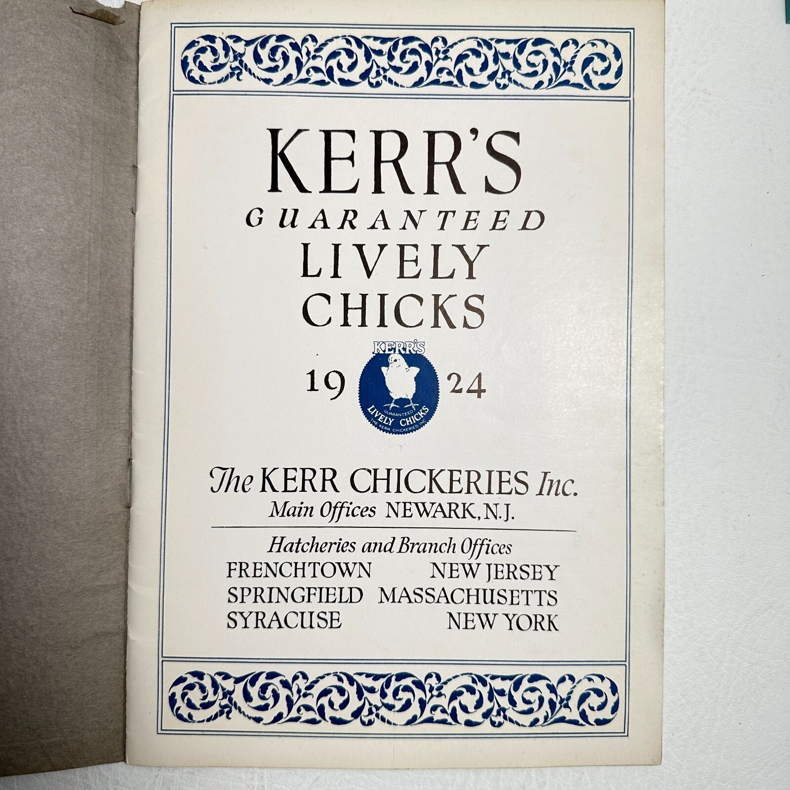 1924 Kerr&rsquo;s Lively Guaranteed Lively Chicks Catalog Kerr Chickeries NEWARK NJ