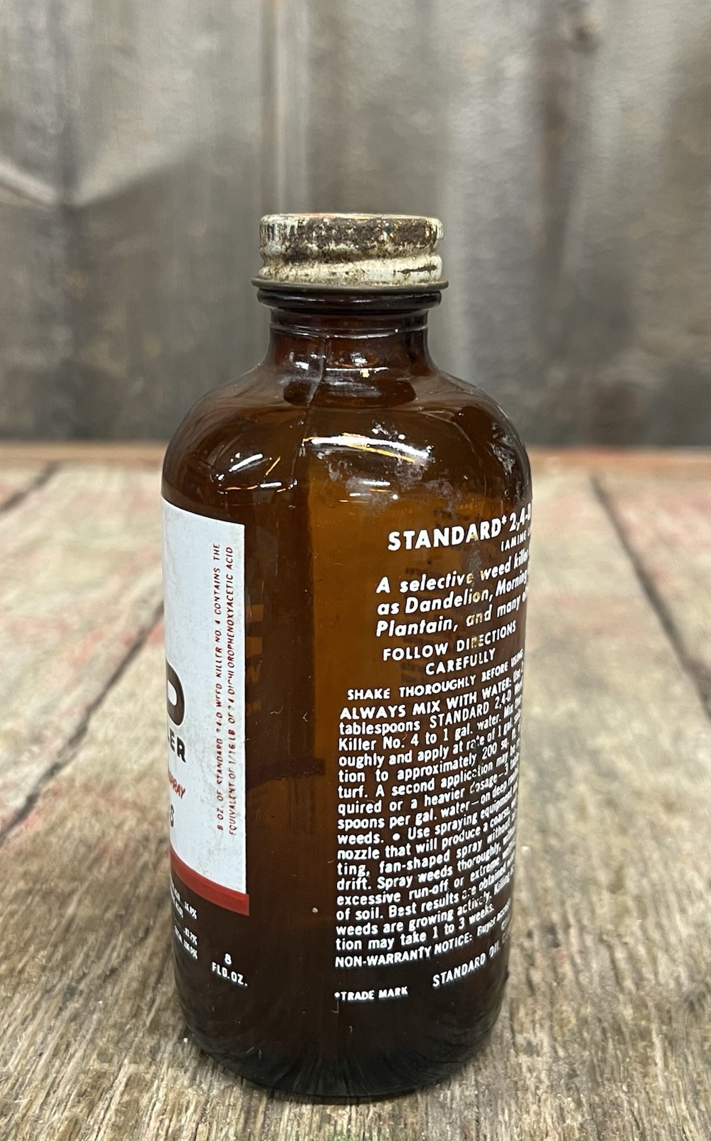 Vintage STANDARD 2,4 -D Weed Killer No. 4 Glass Bottle Empty