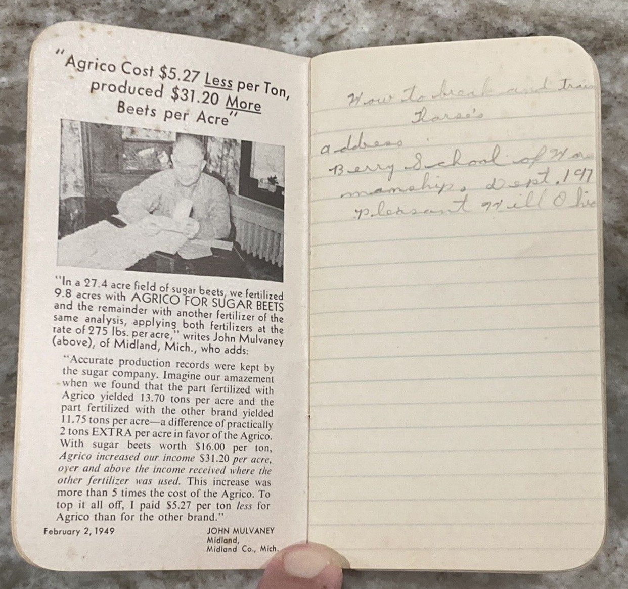 AGRICO Fertilizer Memo Booklet 1950 Agriculture Advertisement Memo Book A995