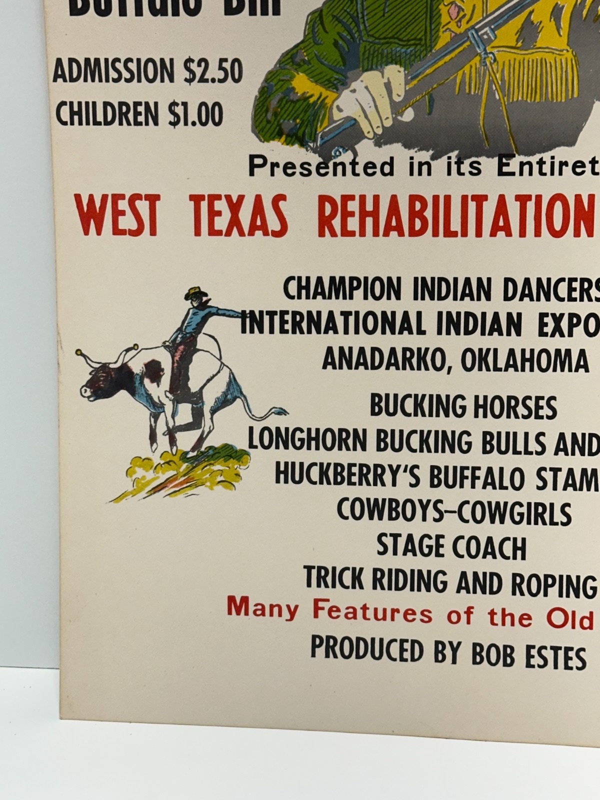 Vtg Bill Cody Wild West American Heritage show card stock poster Sweetwater, Tx