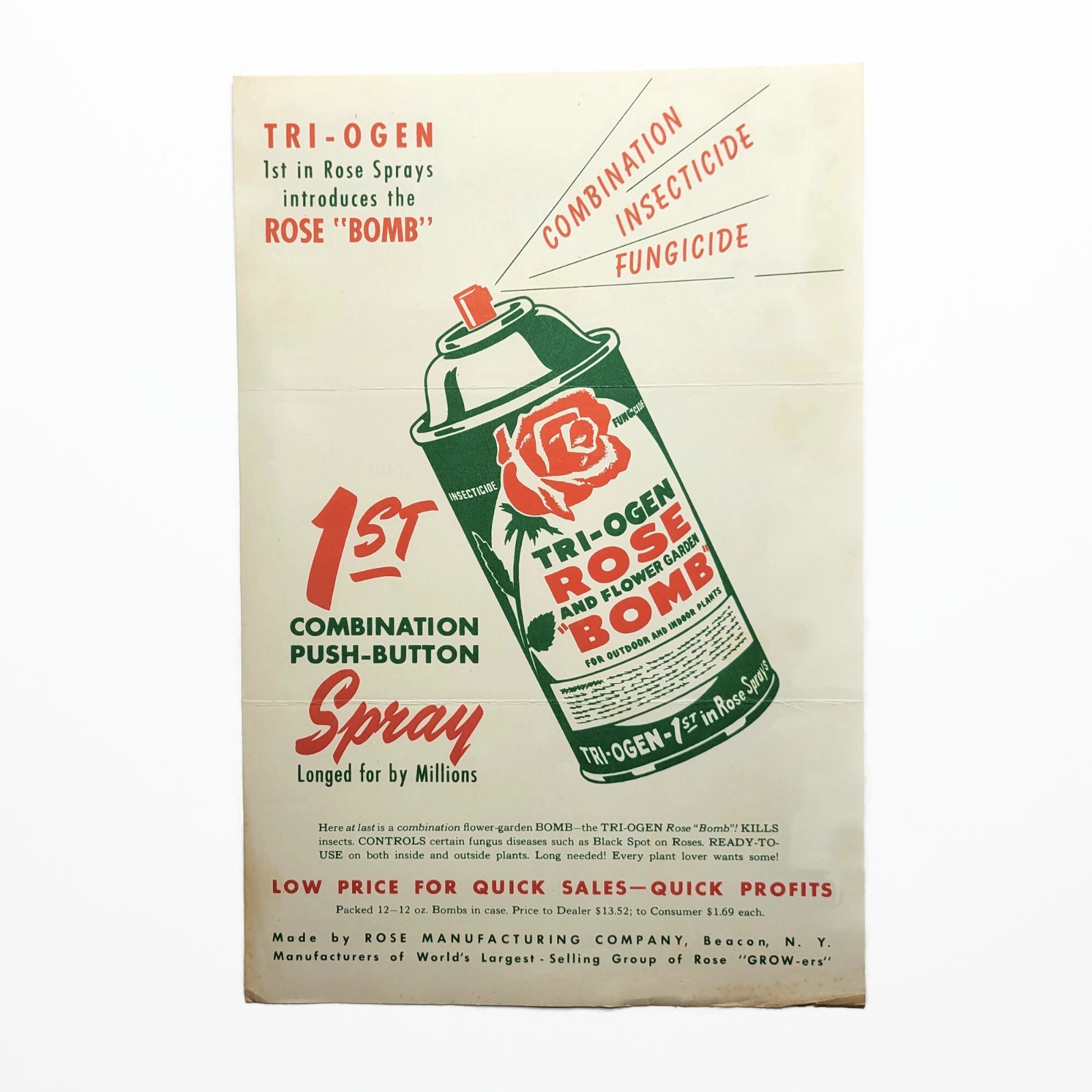 Vintage Tri-Ogen Rose Bomb Aerosol Spray Gardening Agriculture Ad Advertisement