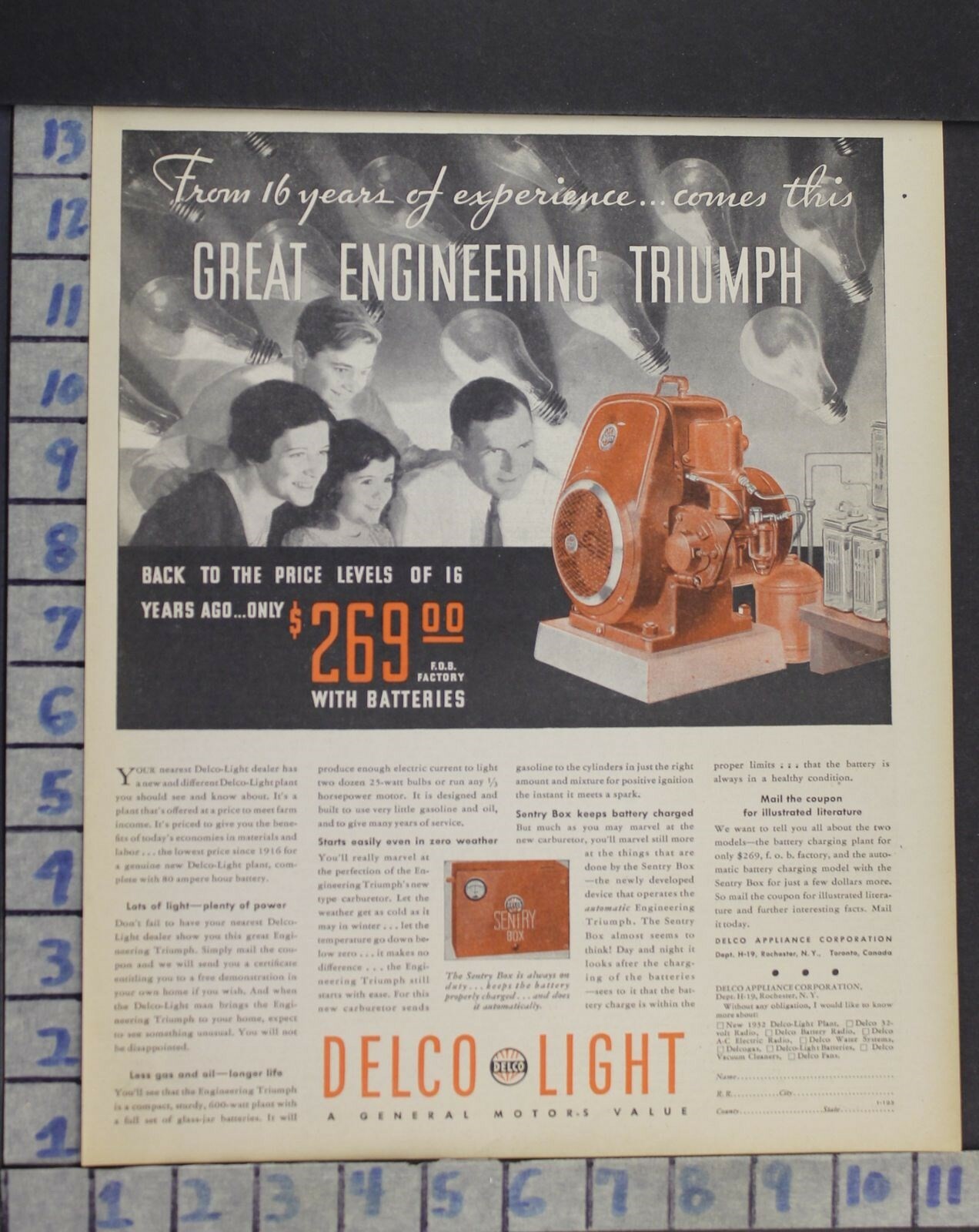 1932 MOTOR ENGINE MECHANIC LIGHTING DELCO LIGHT PLANT BATTERY VINTAGE AD DA84