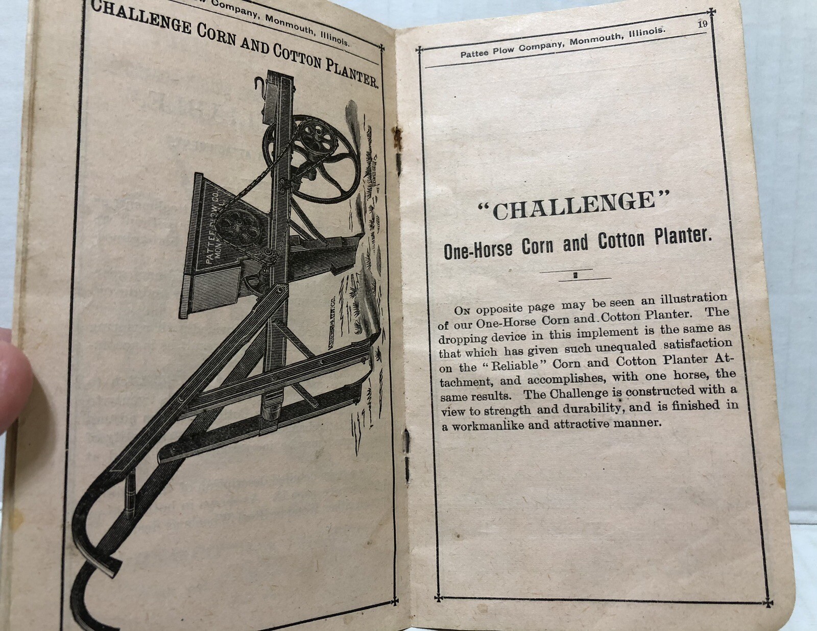 1889 New Departure Walking Cultivator PATTEE PLOW Monmouth – CORTLAND Nebraska