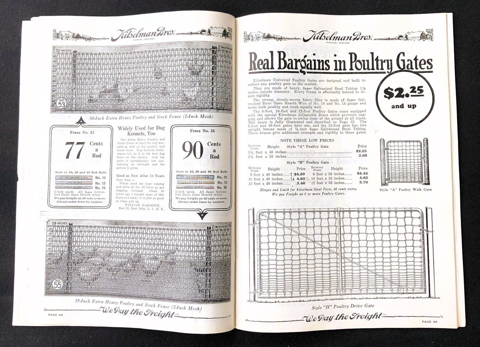 KITSELMAN BROS 1927 CATALOG MUNCIE IND FARM FENCING W ENVELOPE & ORDER BLANK
