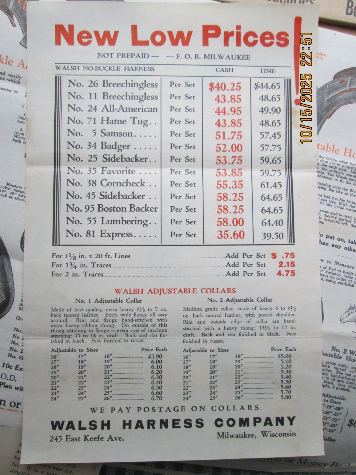 walsh harness co. horse collars brochure Mailer