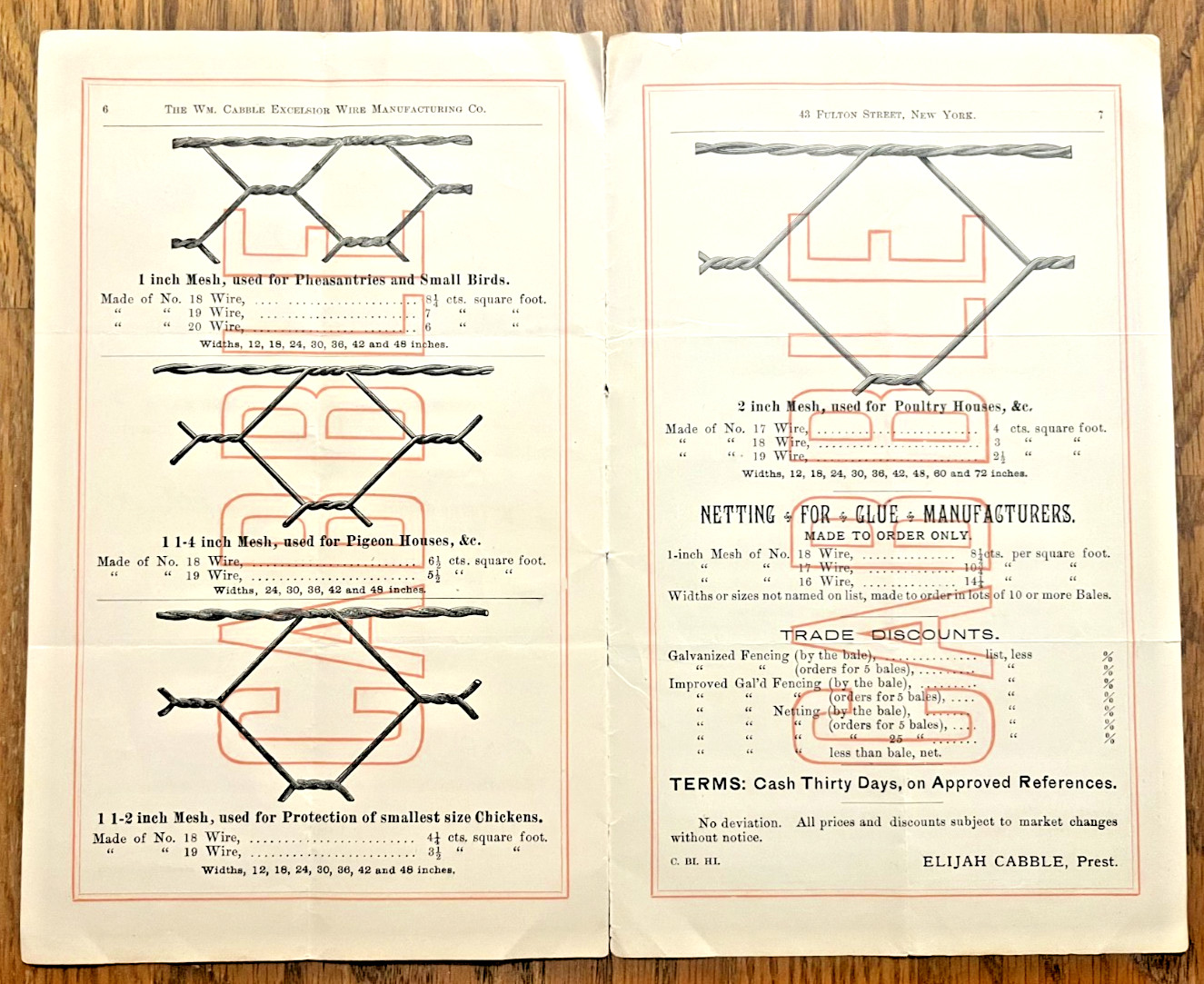 Wm Cabble Excelsior Wire Company NYC catalog 38 illustrated 1880-90 woven fence