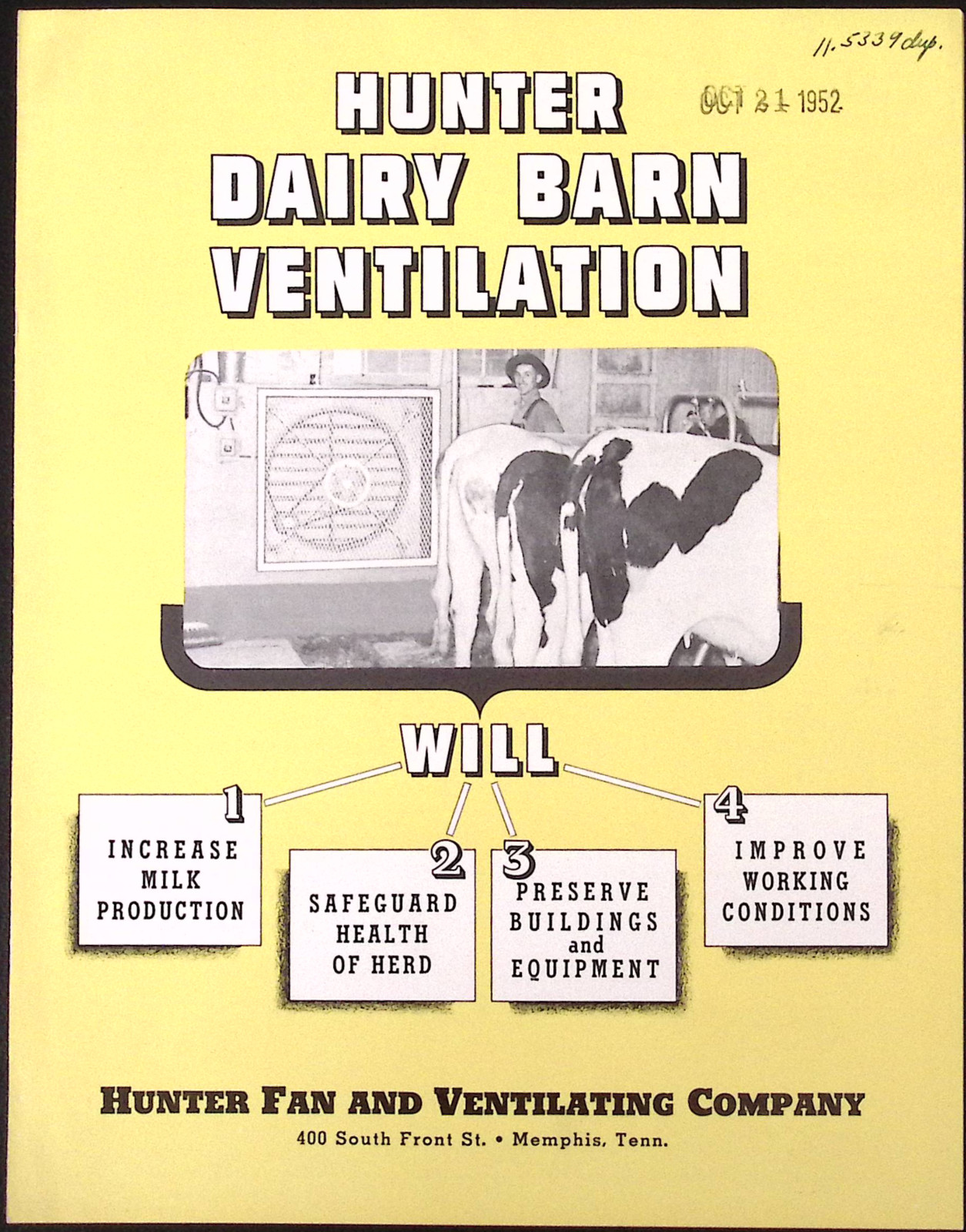 1951 Hunter Dairy Barn Ventilation Brochure Hunter Fan & Ventilating Co Memphis