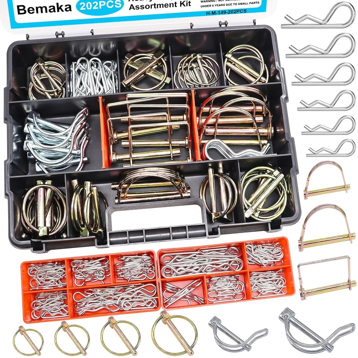 202PCS Hitch Pins Clips Linch PTO Pins Trailer Tractor Truck Towing Kit