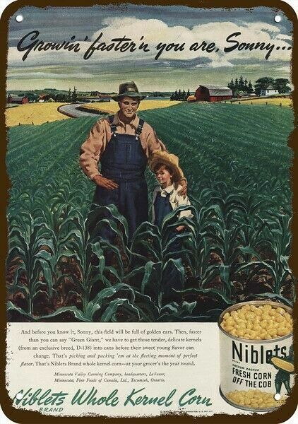 1947 Father & Son Farm GREEN GIANT Corn Vntge-Look DECORATIVE REPLICA METAL SIGN