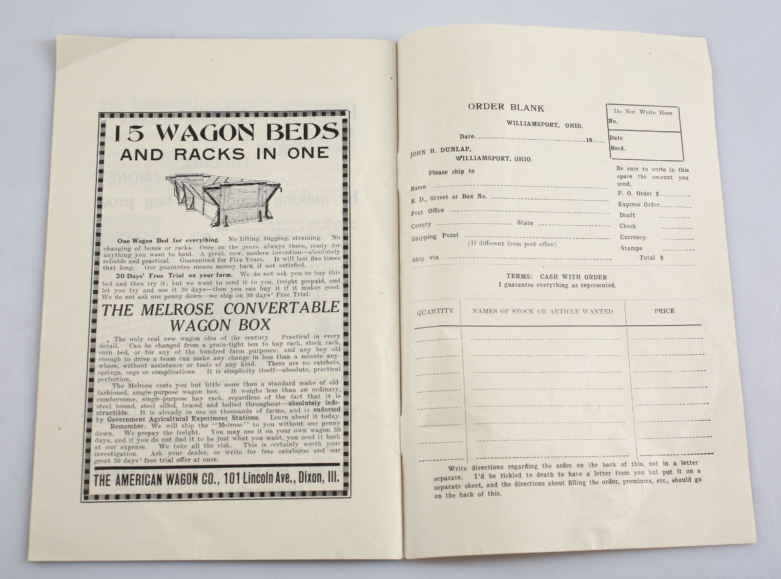 1933 John H. Dunlap Blue Ribbon Stock Farms Mule Foot Hogs Catalog + Ephemera
