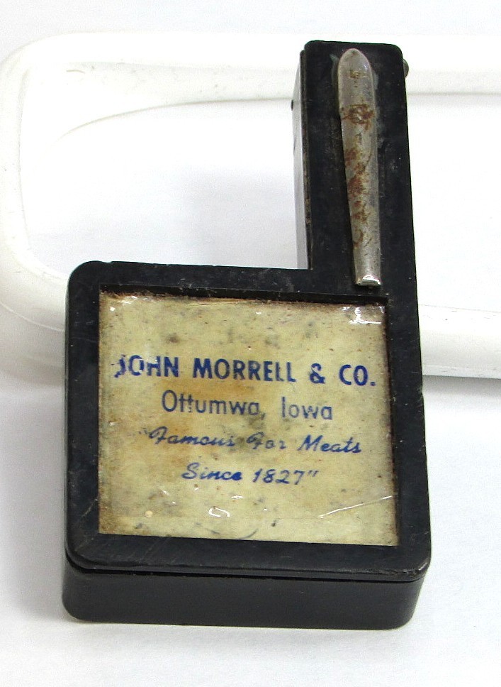 Antique JOHN MORREL3 & Co Tape Measure Pocket Clip Ottuma Iowa Famous Meats READ