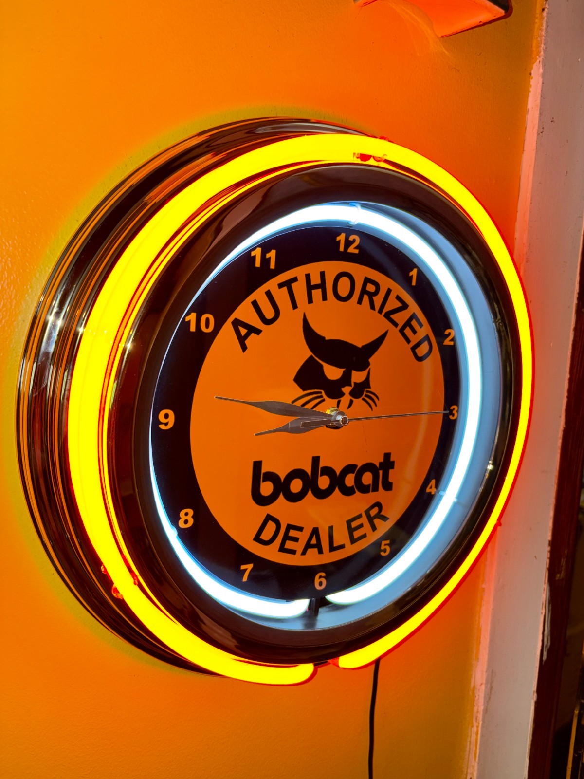 Bobcat Skid Steer Farm Tractor Barn Man Cave Orange Neon Style LED Clock Sign