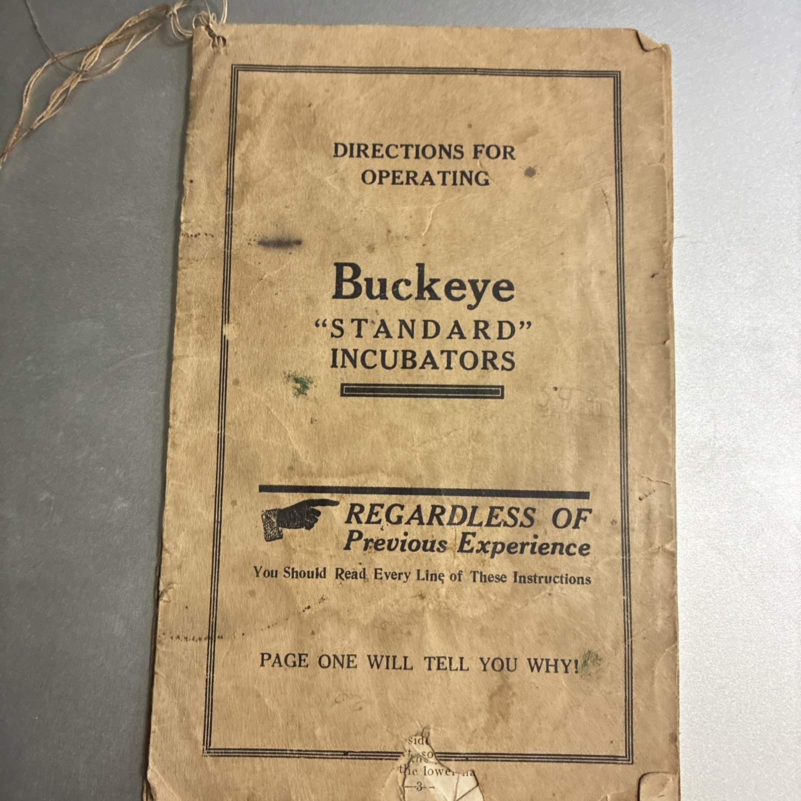 Buckeye Standard Incubators Directions Fir Operation Early 1900s